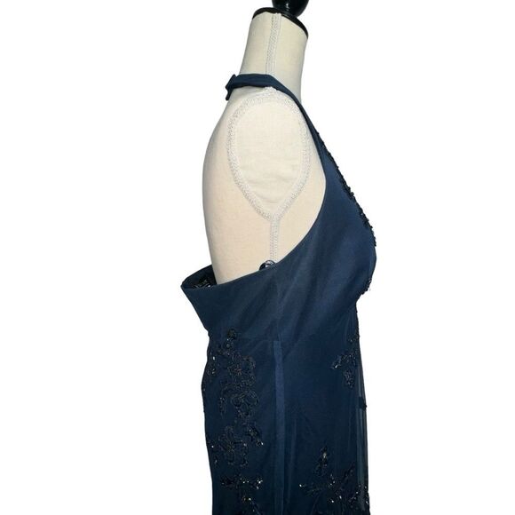 Xscape Solid Dark Blue Strapless Halter mermaid Formal long Dress Floral size 16 - Picture 5 of 16